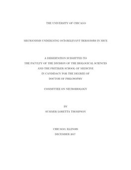 The University of Chicago Mechanisms Underlying Ocd