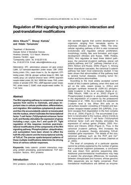 Regulation of Wnt Signaling by Protein-Protein Interaction and Post-Translational Modifications