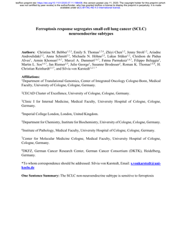 Ferroptosis Response Segregates Small Cell Lung Cancer (SCLC) Neuroendocrine Subtypes