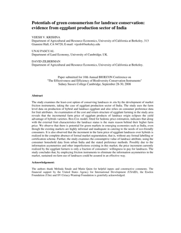 Potentials of Green Consumerism for Landrace Conservation: Evidence from Eggplant Production Sector of India