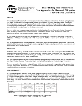Phase Shifting with Transformers – New Approaches for Harmonic Mitigation & Power Factor Correction