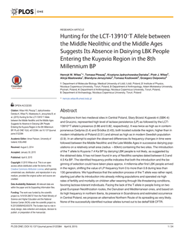 Hunting for the LCT-13910*T Allele Between the Middle Neolithic And