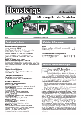 Heusteige Alb-Donau-Kreis Mitteilungsblatt Der Gemeinden Asselfingen Rammingen Informiert