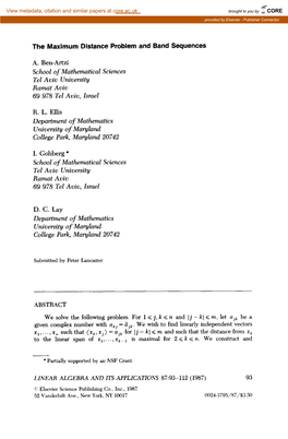 The Maximum Distance Problem and Band Sequences School Of