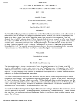 GEODETIC SURVEYS in the UNITED STATES the BEGINNING and the NEXT ONE HUNDRED YEARS 1807Ана1940 Joseph F. Drac