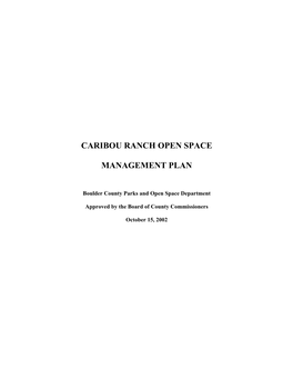 Caribou Ranch Open Space Management Plan