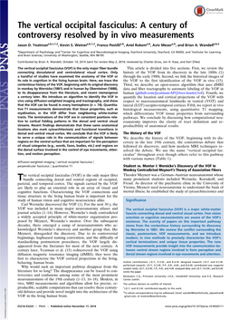 The Vertical Occipital Fasciculus: a Century of Controversy Resolved by in Vivo Measurements