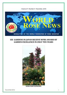 Six Gardens in Japan Receive Wfrs Award of Garden Excellence in Only Ten Years