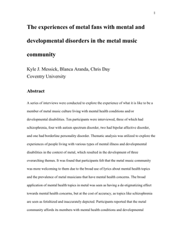 The Experiences of Metal Fans with Mental and Developmental Disorders in the Metal Music Community