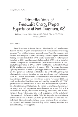 Thirty-Five Years of Renewable Energy Project Experience at Fort Huachuca, AZ