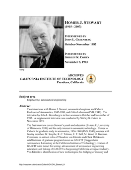 Interviw with Homer J. Stewart
