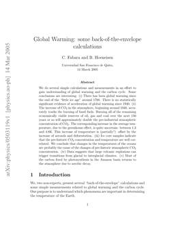 14 Mar 2005 Global Warming: Some Back-Of-The-Envelope Calculations