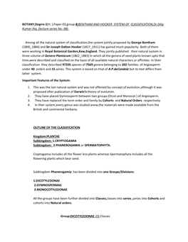 Paper 03,Group B;BENTHAM and HOOKER SYSTEM of CLASSIFICATION,Dr.Dilip Kumar Jha, (Lecture Series No