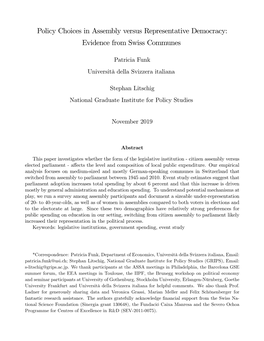 Policy Choices in Assembly Versus Representative Democracy: Evidence from Swiss Communes