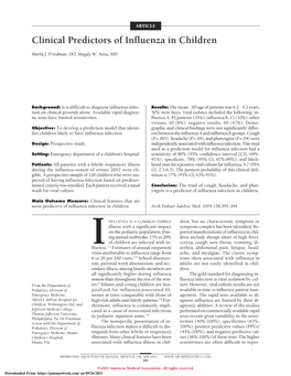 Clinical Predictors of Influenza in Children