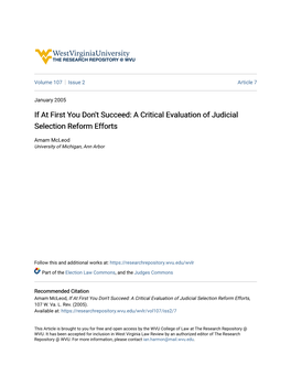 A Critical Evaluation of Judicial Selection Reform Efforts