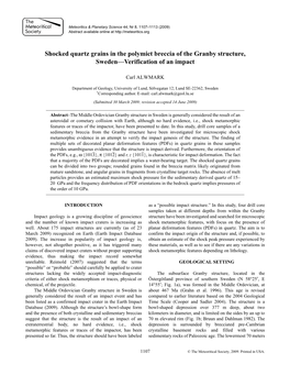 Shocked Quartz Grains in the Polymict Breccia of the Granby Structure, Sweden—Verification of an Impact