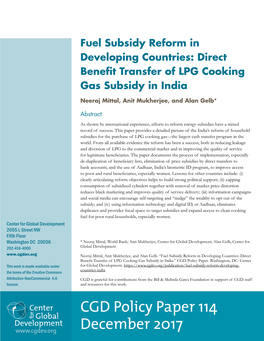Fuel Subsidy Reform in Developing Countries: Direct Benefit Transfer of LPG Cooking Gas Subsidy in India