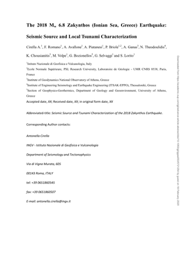 The 2018 Mw 6.8 Zakynthos (Ionian Sea, Greece) Earthquake: Seismic