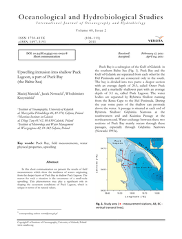 Oceanological and Hydrobiological Studies International Journal of Oceanography and Hydrobiology