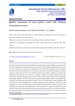 Quality Assessment of Meat Patties Cured with Ocimum Gratissimum Extract