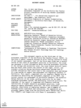 Assessment Component of the California New Teacher Project: Evaluation of Existing Teacher Assessment Practices. INSTITUTION Far West L '