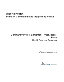 Edmonton - West Jasper Place Health Data and Summary