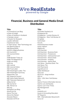 Financial, Business and General Media Email Distribution
