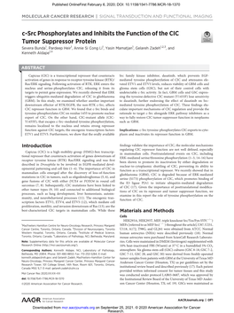 C-Src Phosphorylates and Inhibits the Function of the CIC Tumor