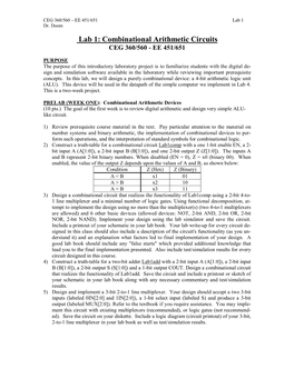 Lab 1: Combinational Arithmetic Circuits CEG 360/560 - EE 451/651