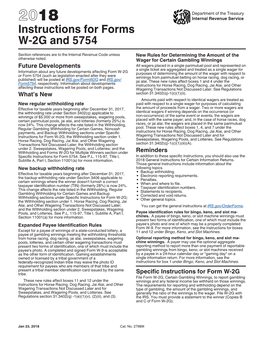 2018 Instructions for Forms W-2G and 5754