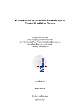 Mykologische Und Holzanatomische Untersuchungen Zur Massaria-Krankheit an Platanen