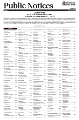 Legal Notice Notice of Unpaid Delinquent Tangible Personal Property Taxes