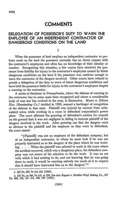 Delegation of Possessor's Duty to Warn the Employee of an Independent Contractor of Dangerous Conditions on the Land