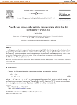 An Efficient Sequential Quadratic Programming Algorithm For