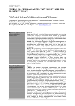 Seroprevalence of Treponema Pallidum Among