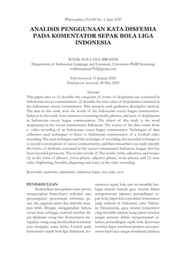 Analisis Penggunaan Kata Disfemia Pada Komentator Sepak Bola Liga Indonesia