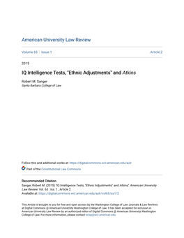IQ Intelligence Tests, "Ethnic Adjustments" and Atkins