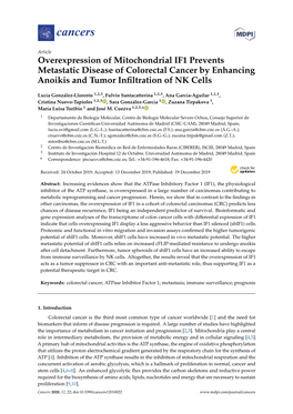 Overexpression of Mitochondrial IF1 Prevents Metastatic Disease of Colorectal Cancer by Enhancing Anoikis and Tumor Inﬁltration of NK Cells