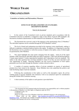 G/SPS/GEN/932 15 June 2009 ORGANIZATION (09-2889) Committee on Sanitary and Phytosanitary Measures