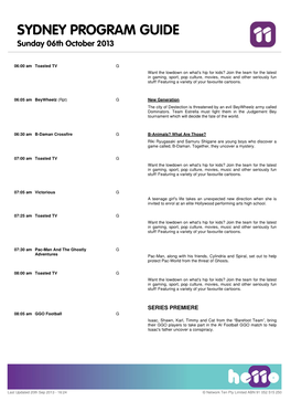 SYDNEY PROGRAM GUIDE Sunday 06Th October 2013