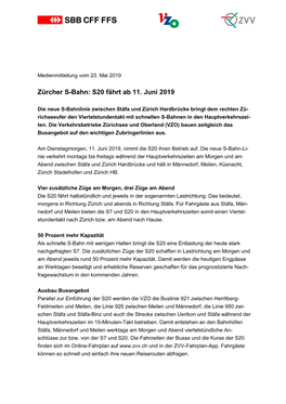 S20 Fährt Ab 11. Juni 2019