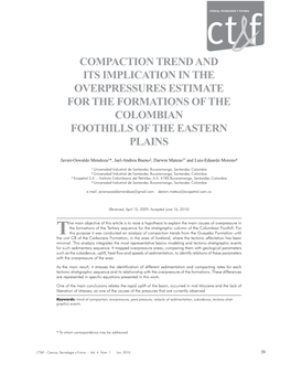 Compaction Trend and Its Implication in the Overpressures Estimate for the Formations of the Colombian Foothills of the Eastern Plains