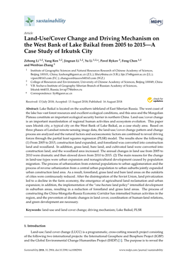 Land-Use/Cover Change and Driving Mechanism on the West Bank of Lake Baikal from 2005 to 2015—A Case Study of Irkutsk City