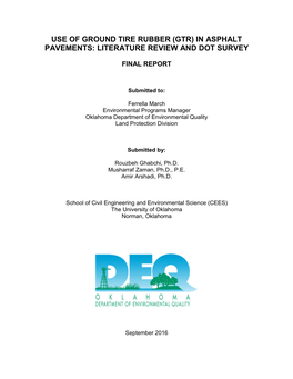 (Gtr) in Asphalt Pavements: Literature Review and Dot Survey