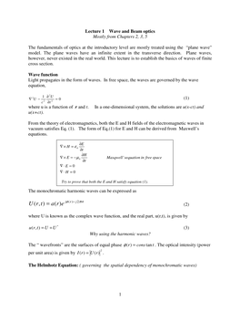 1. Wave & Beam Optics