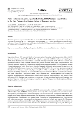 Notes on the Spider Genus Segestria Latreille, 1804 (Araneae: Segestriidae) in the East Palaearctic with Description of Three New Species