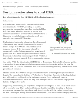 Fusion Reactor Aims to Rival ITER : Nature News 5/4/10 7:09 AM