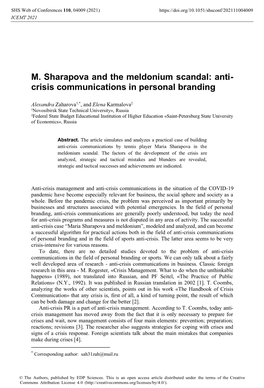 M. Sharapova and the Meldonium Scandal: Anti-Crisis Communications