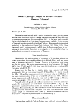 Somatic Karyotype Analysis of Uvularia Floridana Chapman (Liliaceae)